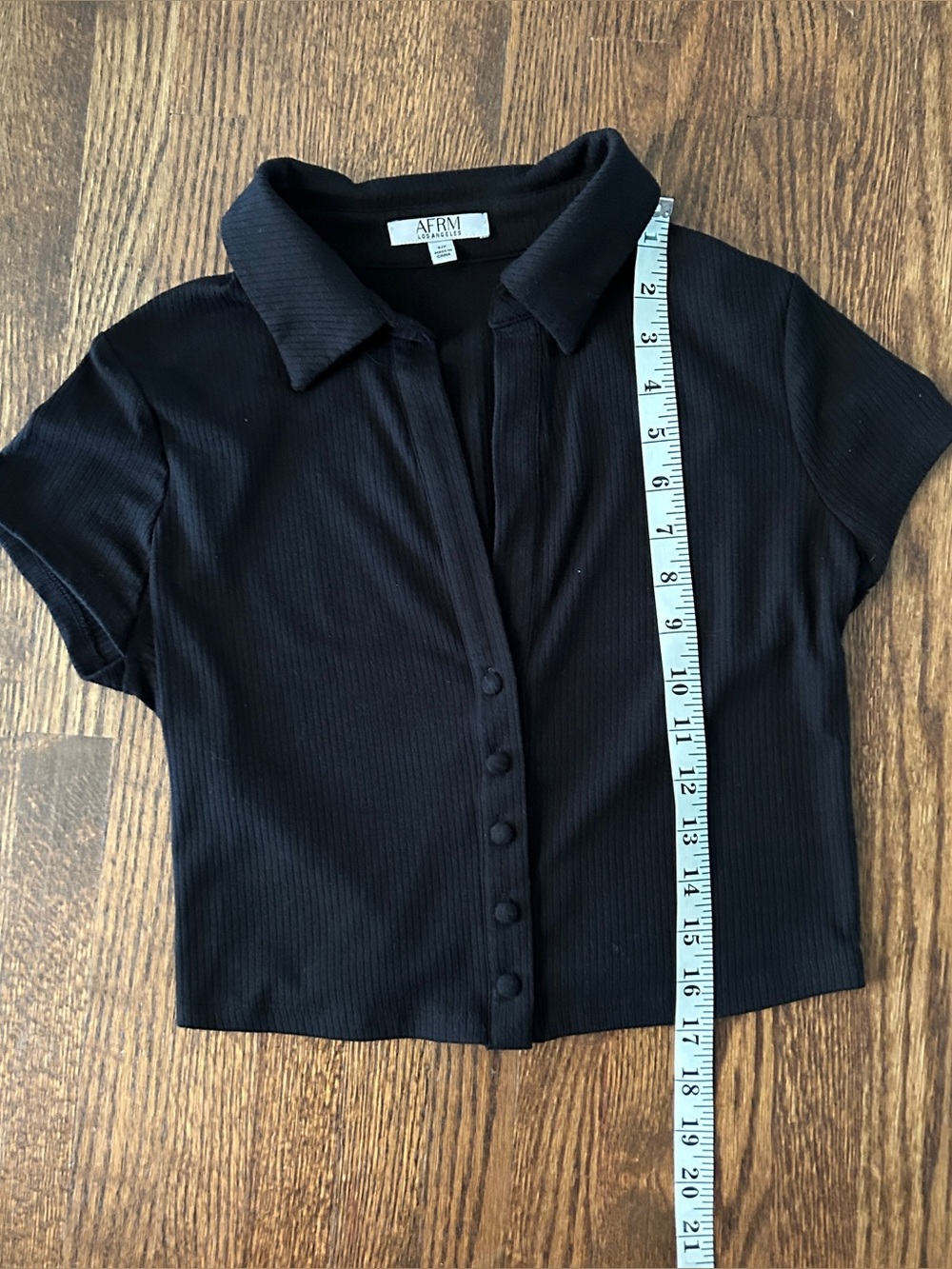 AFRM Black Ribbed Button-Front Crop Polo - Picture 6 of 7